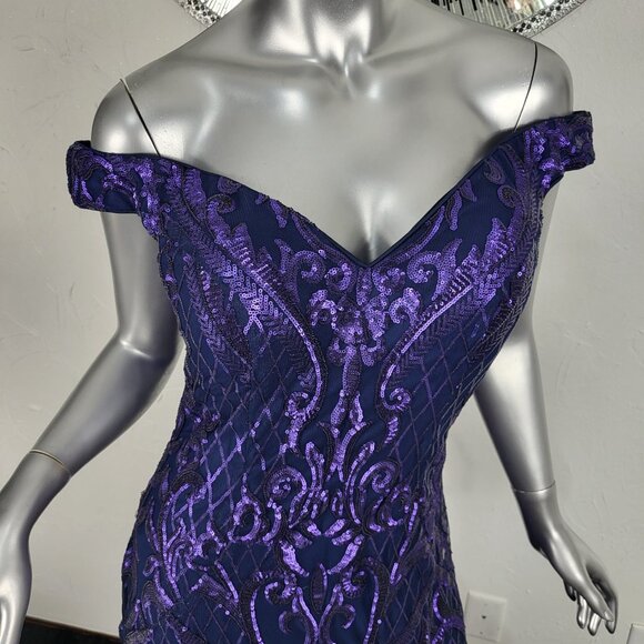 NWT~$695~AVA PRESLEY~8/10~NAVY PURPLE SEQUIN MERMAID PROM PAGEANT FORMAL DRESS - Picture 2 of 16
